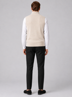 Men's full zip mock neck vest – Beige back view – Edward & Lawsen