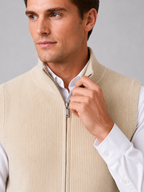 Men's full zip mock neck vest – Beige detail view – Edward & Lawsen