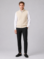 Men's full zip mock neck vest – Beige full view – Edward & Lawsen