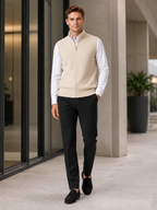 Men's full zip mock neck vest – Beige lifestyle view – Edward & Lawsen