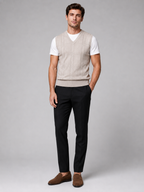 Men's sleeveless sweater vest – Beige full view – Edward & Lawsen