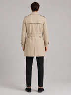 Men's cotton single-breasted trench coat – Beige back view – Edward & Lawsen