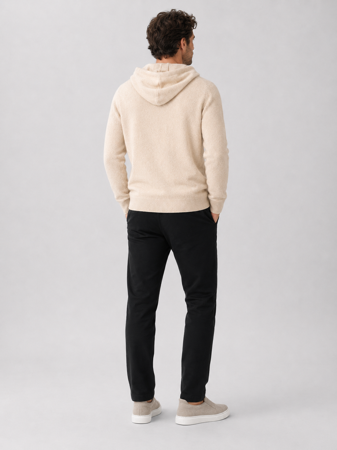 Men's wool hoodie sweater – Beige back view – Edward & Lawsen