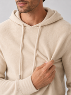 Men's wool hoodie sweater – Beige detail view – Edward & Lawsen