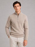 Men's wool half-zip mock neck sweater – Beige front view – Edward & Lawsen