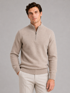Men's wool half-zip mock neck sweater – Beige front view – Edward & Lawsen