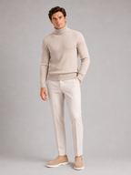 Men's cable knit turtleneck sweater – Beige full view – Edward & Lawsen