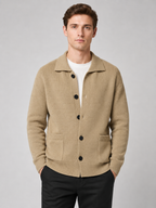 Men's cotton lapel cardigan – Beige front view – Edward & Lawsen