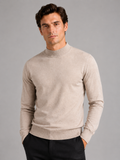 Men's slim fit mock neck sweater – Beige front view – Edward & Lawsen