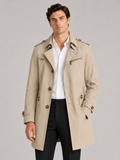 Men's cotton single-breasted trench coat – Beige front view – Edward & Lawsen