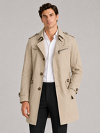 Men's cotton single-breasted trench coat – Beige front view – Edward & Lawsen