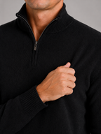 Men's wool half-zip mock neck sweater – Black detail view – Edward & Lawsen