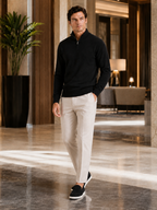 Men's wool half-zip mock neck sweater – Black lifestyle view – Edward & Lawsen