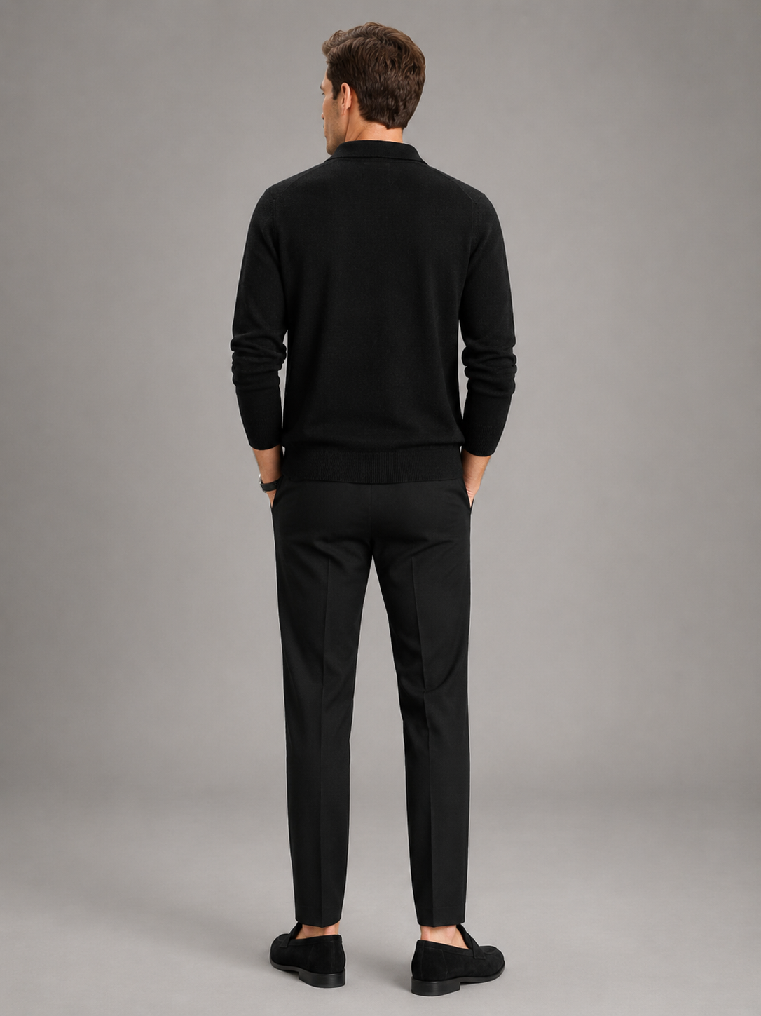 Men's argyle button-down cardigan – Black back view – Edward & Lawsen