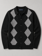 Men's argyle button-down cardigan – Black product view – Edward & Lawsen