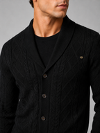 Men's argyle cable knit cardigan – Black detail view – Edward & Lawsen