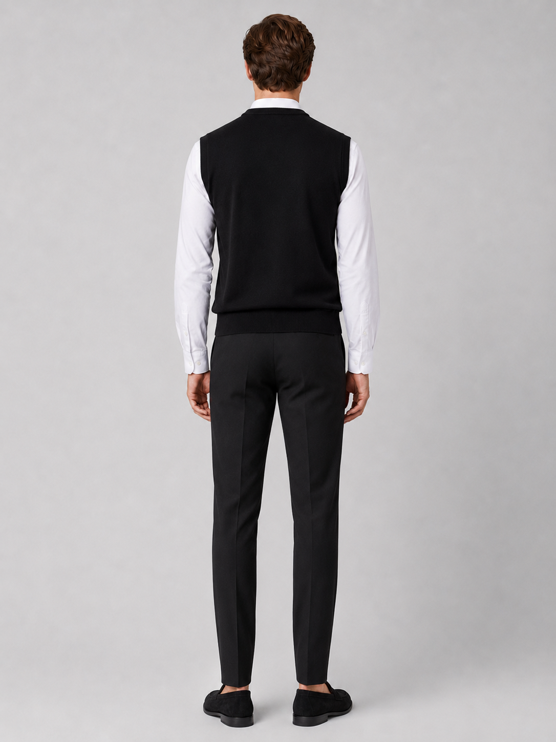 Men's argyle sweater vest – Black back view – Edward & Lawsen