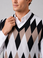 Men's argyle sweater vest – Black detail view – Edward & Lawsen