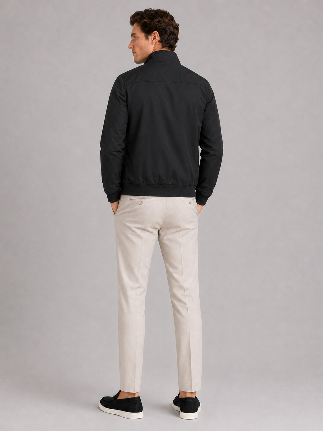 Men's bomber jacket – Black back view – Edward & Lawsen