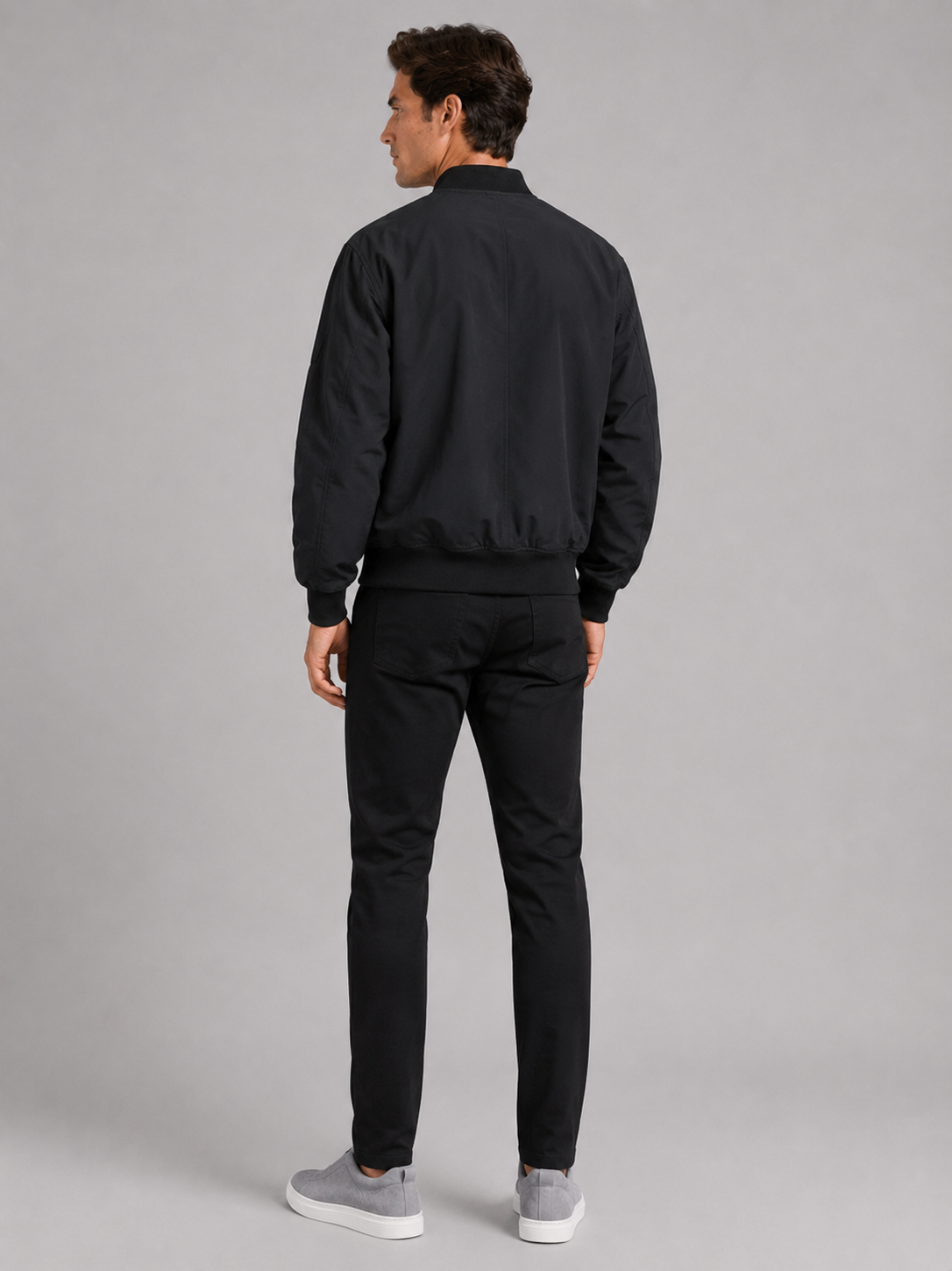 Men's loose fit bomber jacket – Black back view – Edward & Lawsen
