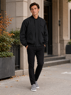 Men's loose fit bomber jacket – Black lifestyle view – Edward & Lawsen