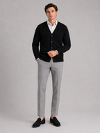 Men's cable knit V-neck cardigan – Black full view – Edward & Lawsen