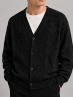 Men's diamond pattern oversized cardigan – Black detail view – Edward & Lawsen