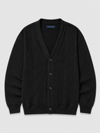 Men's diamond pattern oversized cardigan – Black product view – Edward & Lawsen