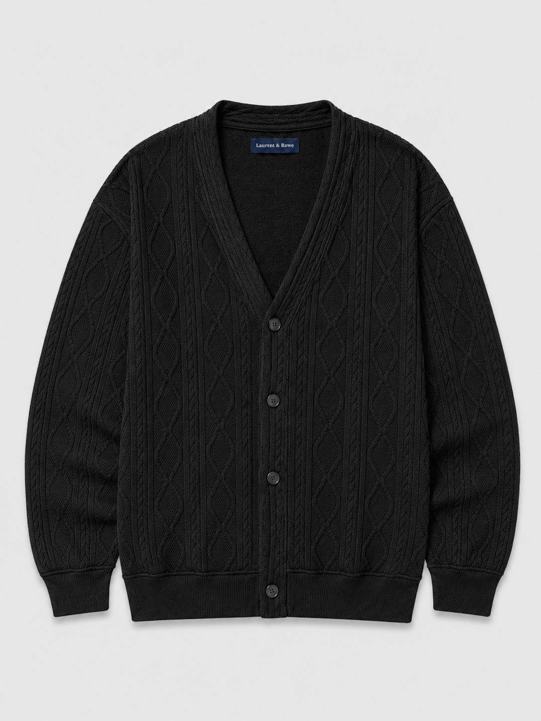 Men's diamond pattern oversized cardigan – Black product view – Edward & Lawsen