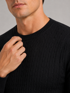 Men's cable knit crew neck sweater – Black detail view – Edward & Lawsen