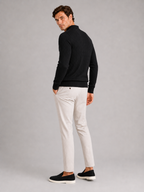 Men's cable knit V-neck polo – Black back view – Edward & Lawsen