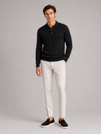 Men's cable knit V-neck polo – Black full view – Edward & Lawsen