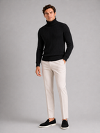 Men's cable knit turtleneck sweater – Black full view – Edward & Lawsen