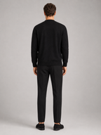 Men's crew neck cardigan sweater – Black back view – Edward & Lawsen