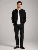 Men's crew neck cardigan sweater – Black full view – Edward & Lawsen