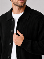 Men's open front cardigan – Black detail view – Edward & Lawsen