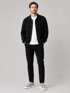 Men's open front cardigan – Black full view – Edward & Lawsen