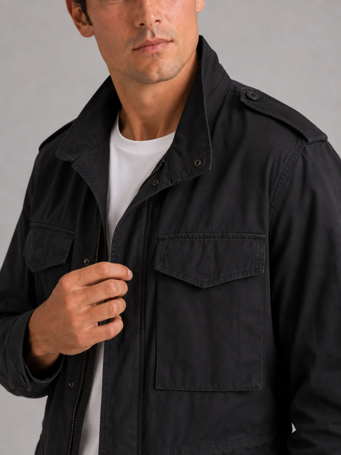 Men's cargo jacket – Black detail view – Edward & Lawsen