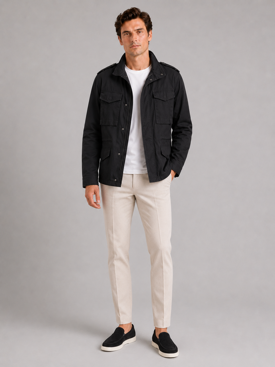 Men's cargo jacket – Black full view – Edward & Lawsen