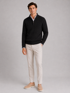 Men's cashmere quarter-zip mock neck sweater – Black full view – Edward & Lawsen
