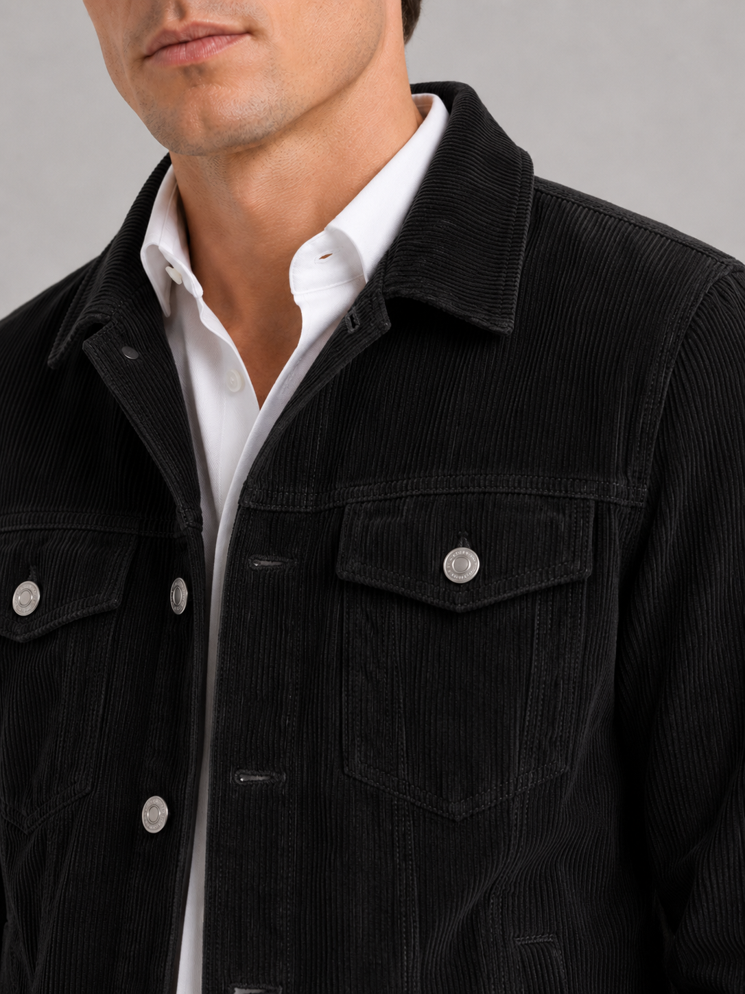 Men's corduroy jacket – Black detail view – Edward & Lawsen
