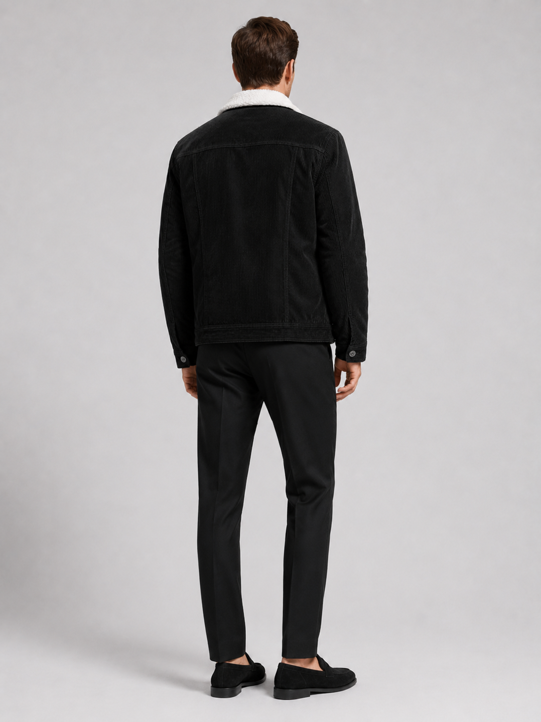 Men's padded corduroy jacket – Black back view – Edward & Lawsen