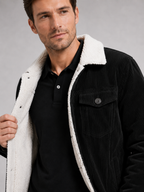 Men's padded corduroy jacket – Black detail view – Edward & Lawsen