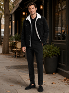 Men's padded corduroy jacket – Black lifestyle view – Edward & Lawsen