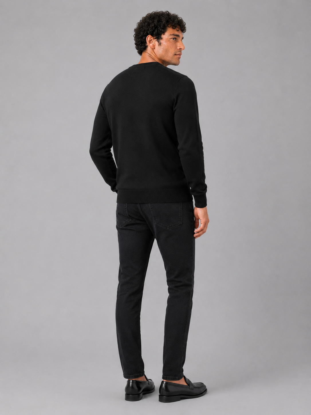 Men's crew neck knit sweater – Black back view – Edward & Lawsen