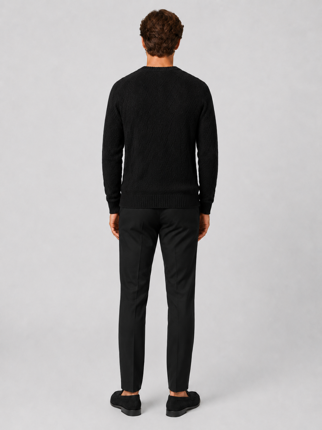 Men's crewneck sweater – Black back view – Edward & Lawsen