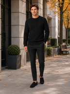 Men's crewneck sweater – Black lifestyle view – Edward & Lawsen