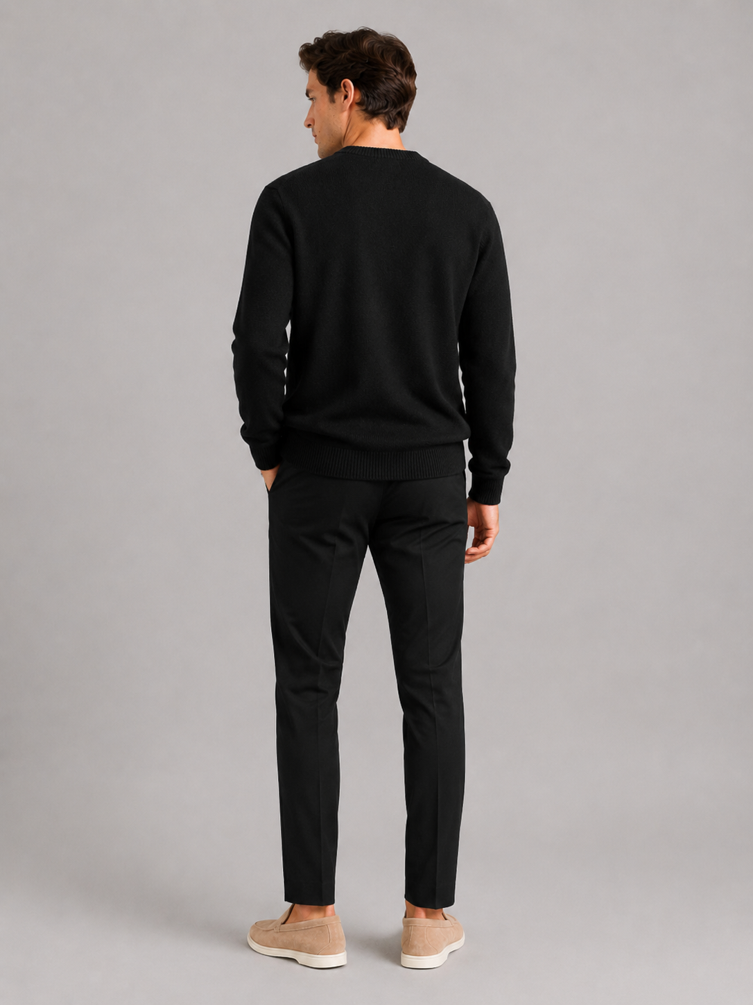Men's wool crewneck sweater – Black back view – Edward & Lawsen