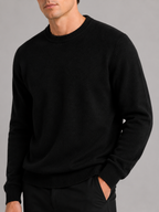 Men's wool crewneck sweater – Black detail view – Edward & Lawsen