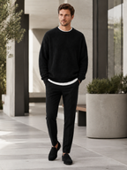 Men's crew neck sweater – Black lifestyle view – Edward & Lawsen